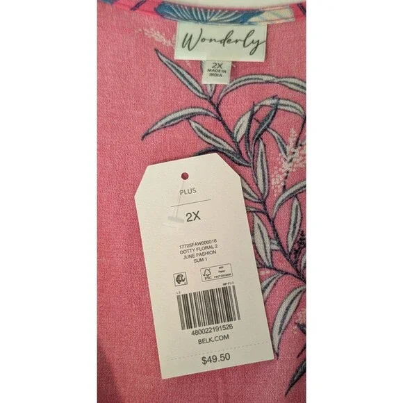 Wonderly Blouse/Top Plus Size 2X Fuchsia Multicolor Floral Print Peplum NWT - Picture 4 of 8